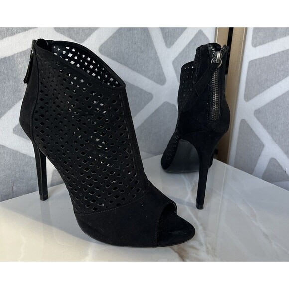 ZARA Black Ultra High Heel Perforated Booties Cut Out Suede Sandals US 8.5 Eu 39 - Picture 2 of 8